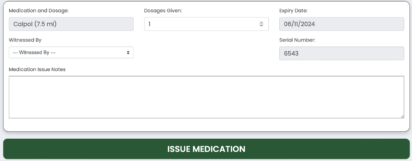 Issue Medication Form